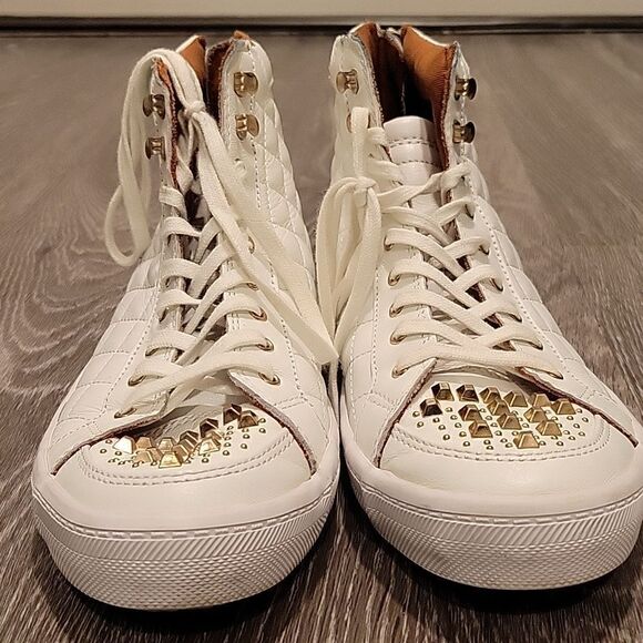 Rebecca Minkoff studded sneakers white leather size 7 - Picture 3 of 12